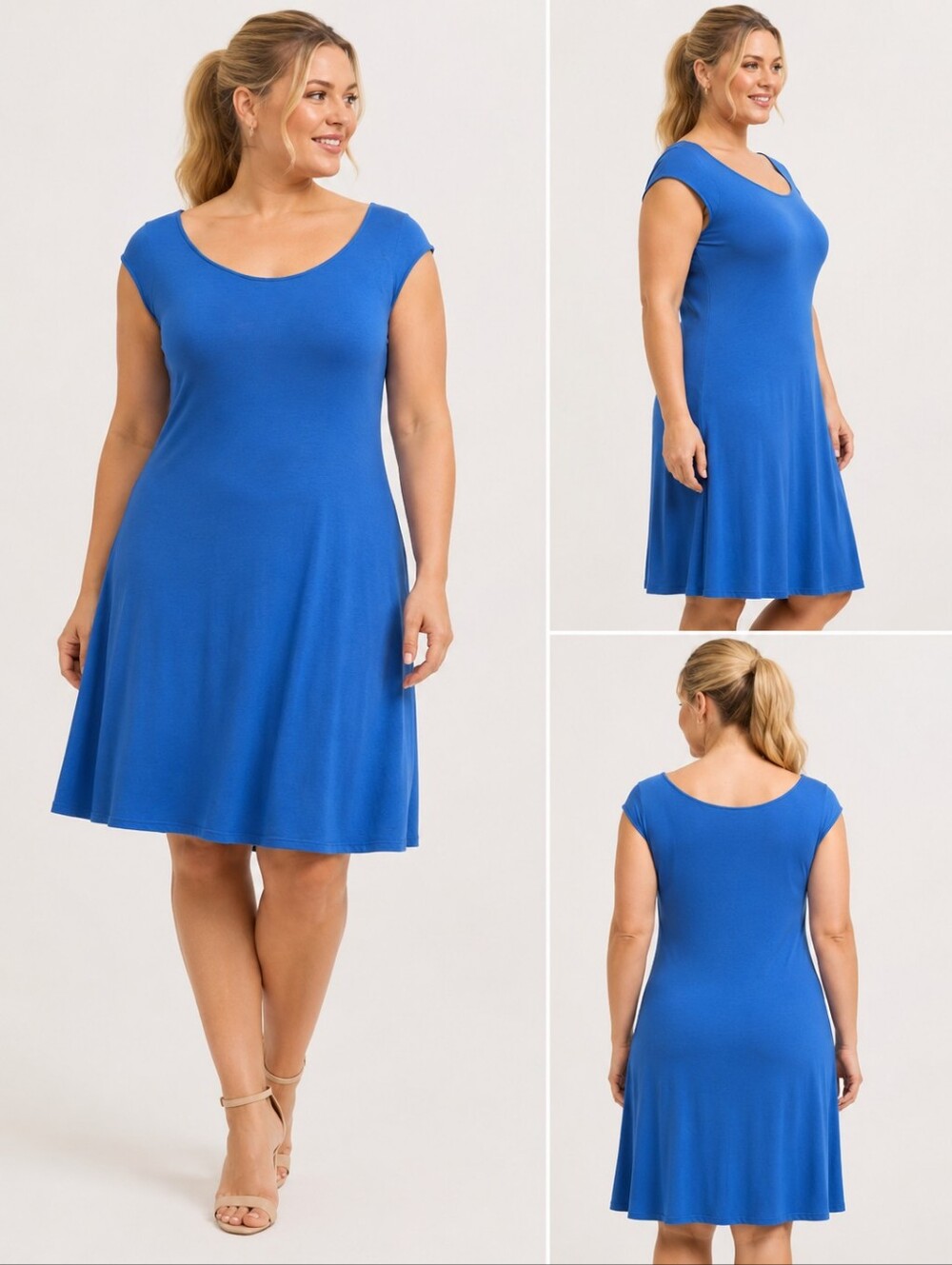 Soft Stretch Blue Tank Cap Sleeve A-line Scoop Neck Base Layer Swing Dress XL